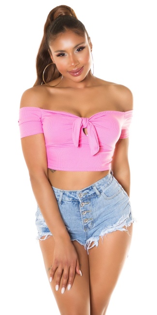Ripp Crop Top with bow Pink